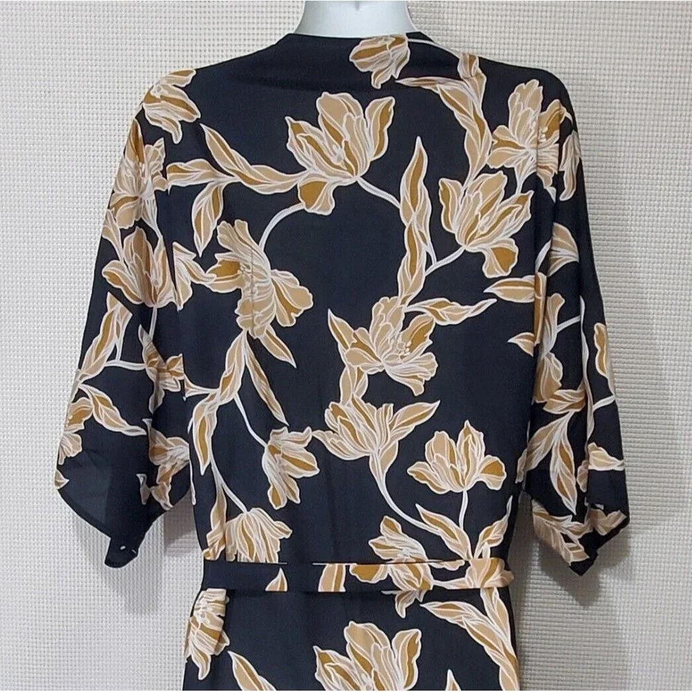 Maison Du Soir Womens Robe S / M Black Gold Floral Kimono Duster Rachel Zoe - Picture 7 of 10